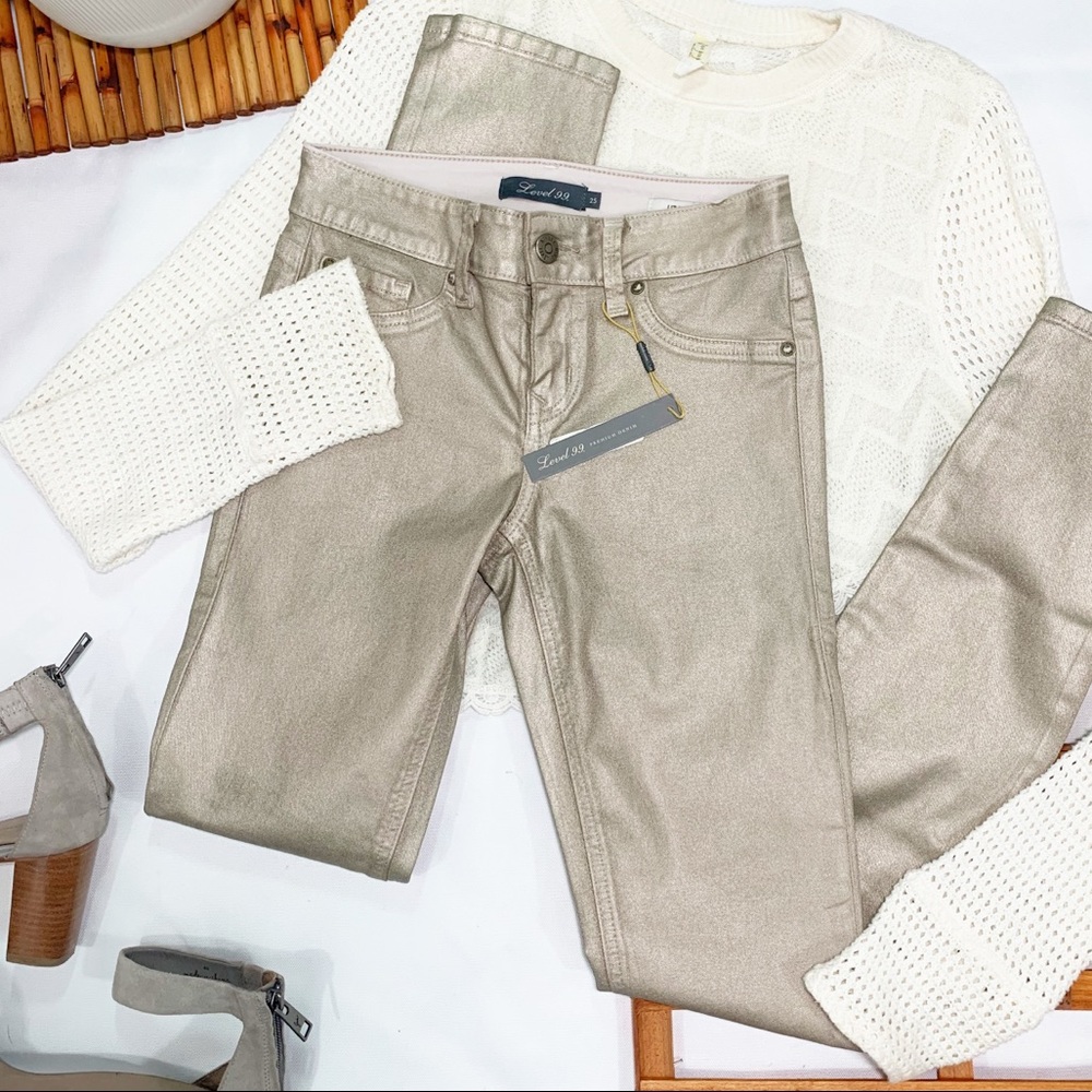 Level 99 Liza Jean Skinny Coated Metallic Stretch